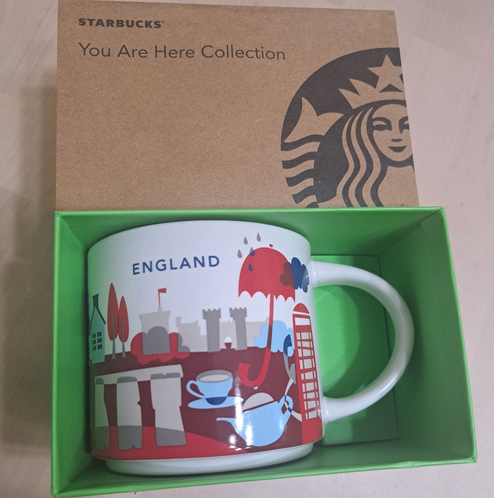 Starbucks England Mug with Red and Blue Design
